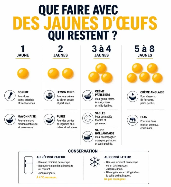 Que faire avec des jaunes d'œufs : idées de recettes selon le nombre de jaunes et conseils de conservation