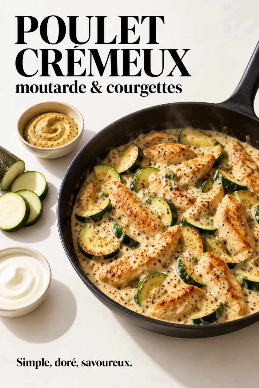 Recette à la poele de poulet aux courgettes et sauce moutarde