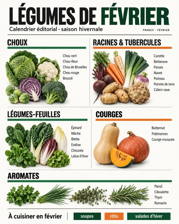 Calendrier des légumes de février classés par familles