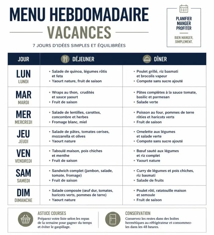 Exemple de menu vacances équilibré et organisé