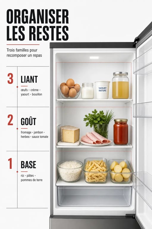 Recette avec le reste du frigo : ingrédients classés pour cuisiner anti-gaspi