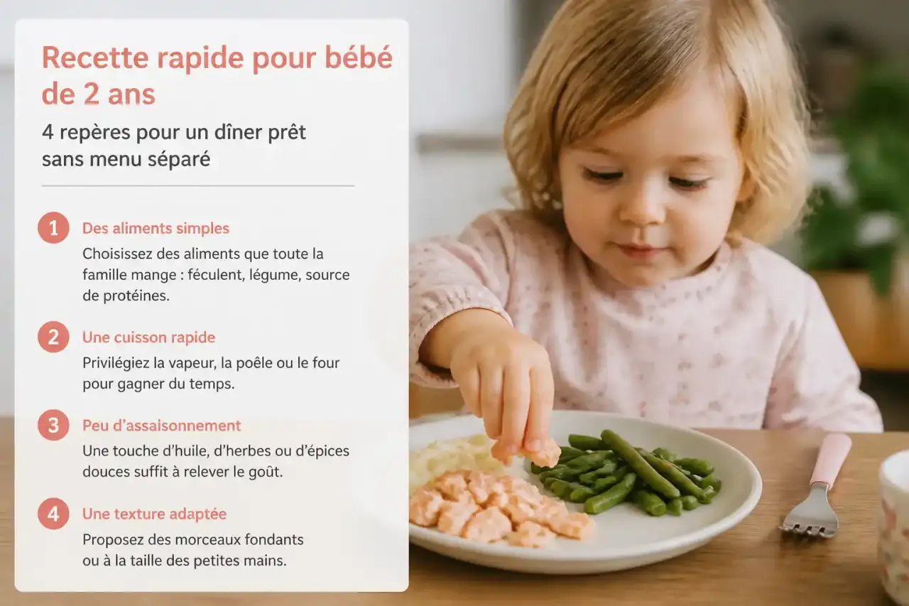 Recette rapide pour bébé de 2 ans : 4 repères pour un dîner prêt sans menu séparé