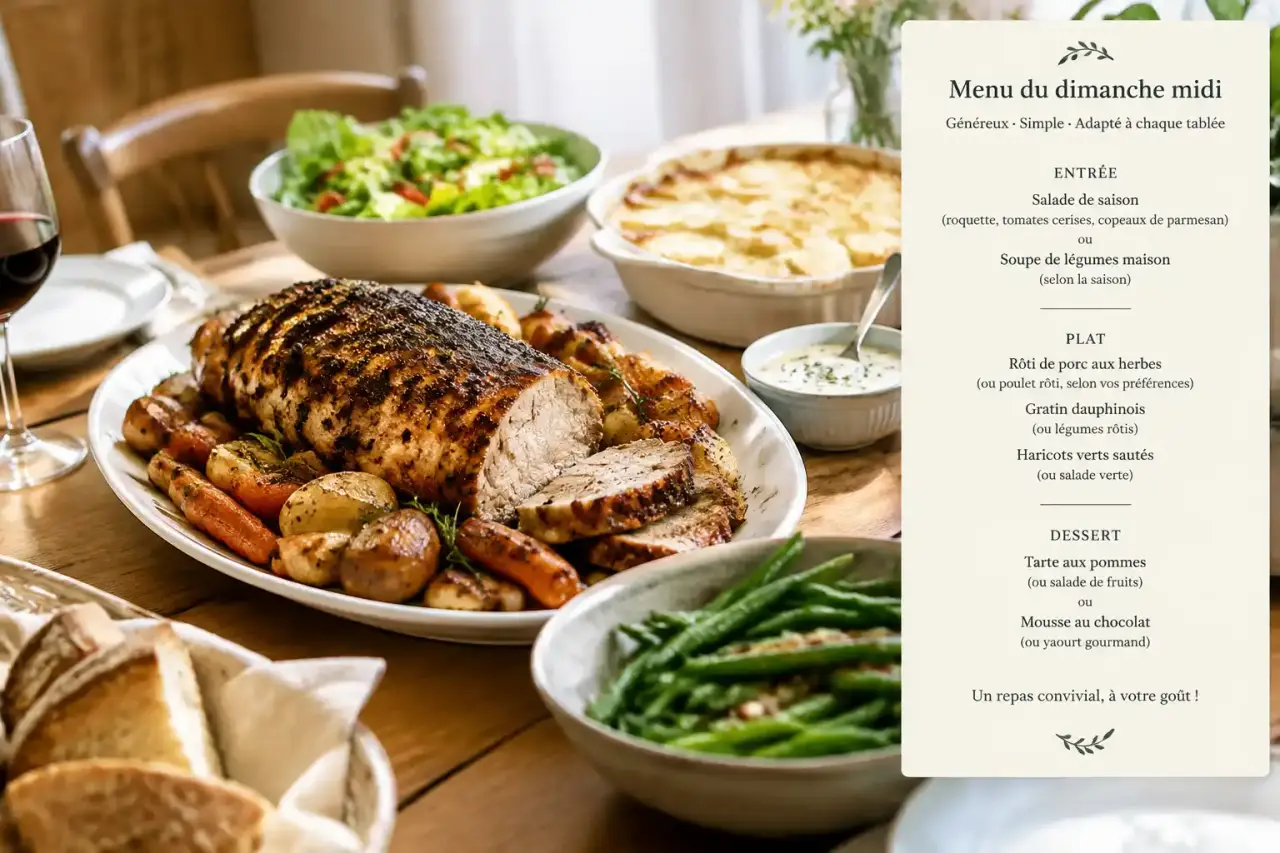 Un menu du dimanche midi généreux, simple à préparer et adapté à chaque tablée