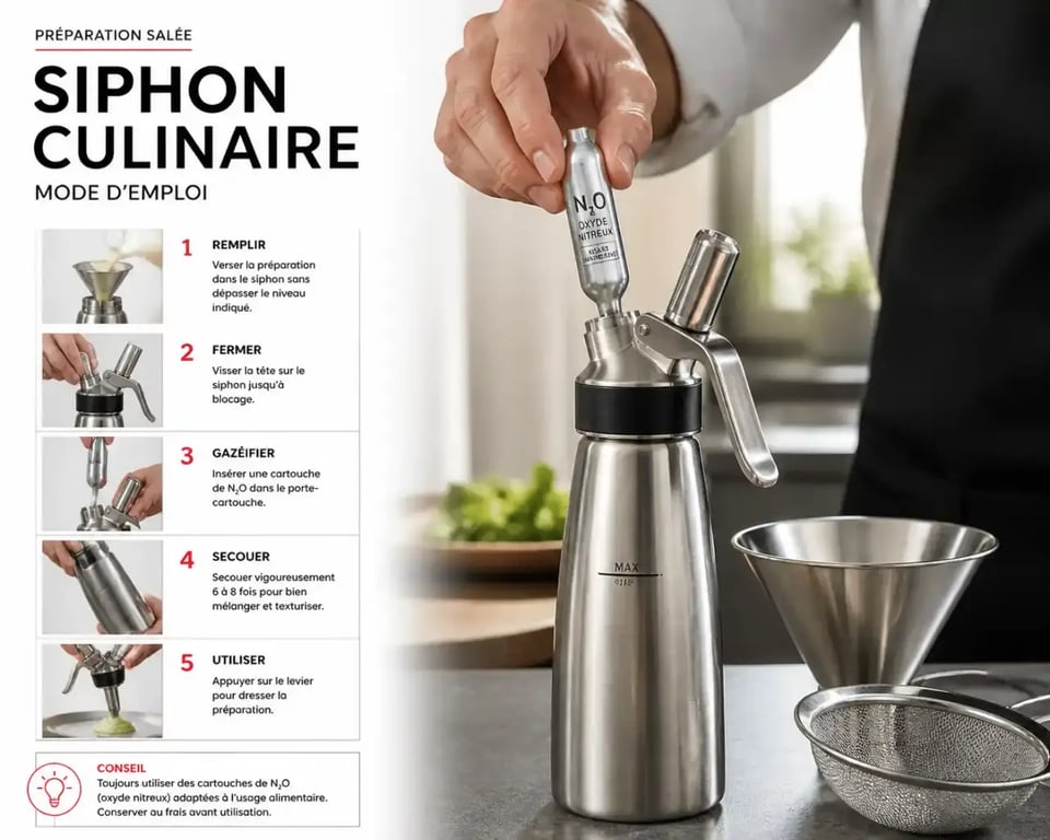 Étapes techniques pour utiliser un siphon en cuisine salée