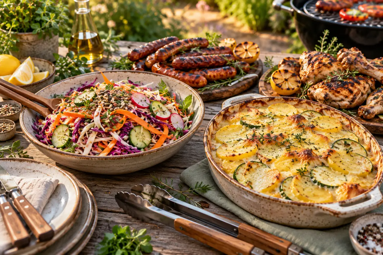 Idée d’accompagnement barbecue : du croquant avec les merguez, du fondant avec le poulet