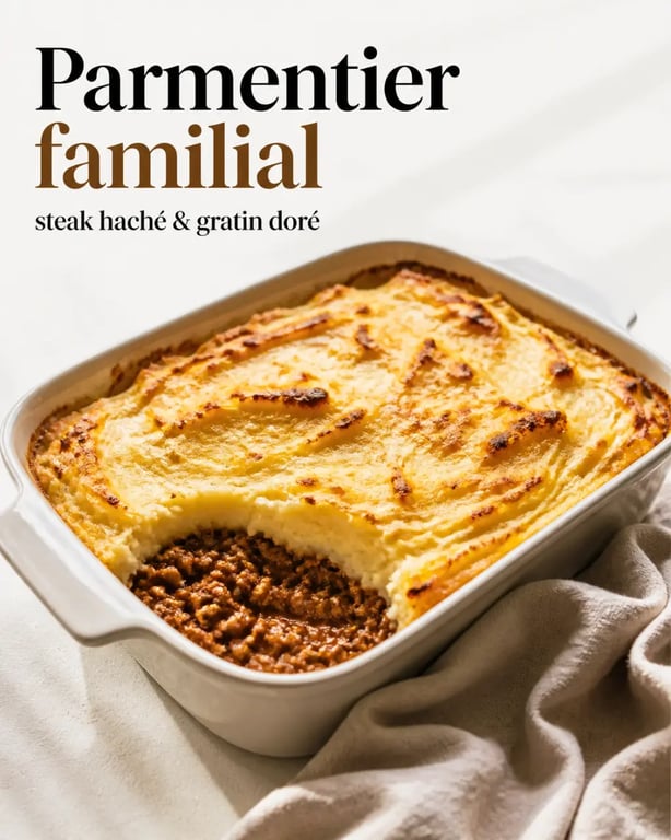 Idées repas avec steak haché : plat familial au four type parmentier ou gratin de pâtes