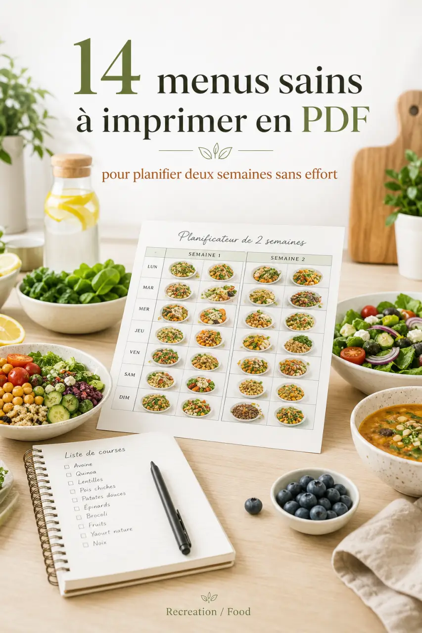 14 menus sains à imprimer en PDF pour planifier deux semaines sans effort