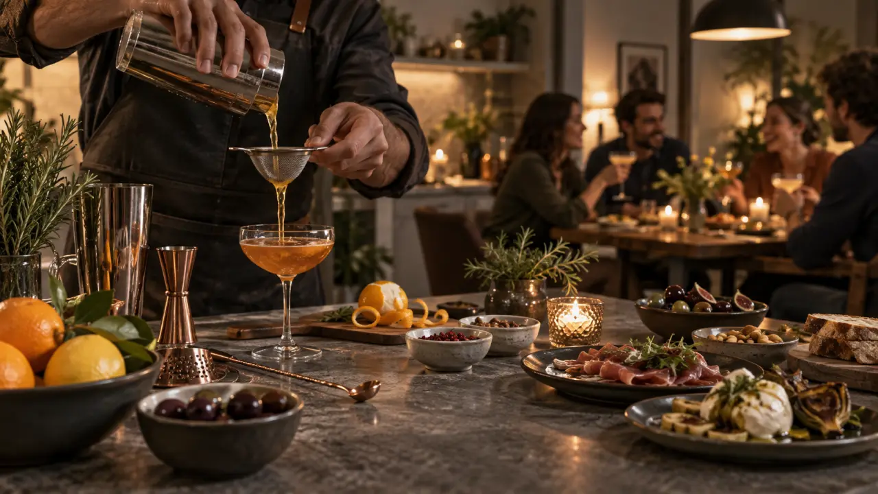 Préparation de cocktails colorés lors d'une soirée mixologie conviviale