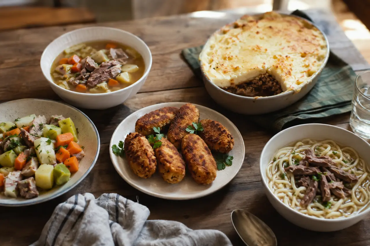 Restes de pot-au-feu : viande, légumes et bouillon en 5 plats complets
