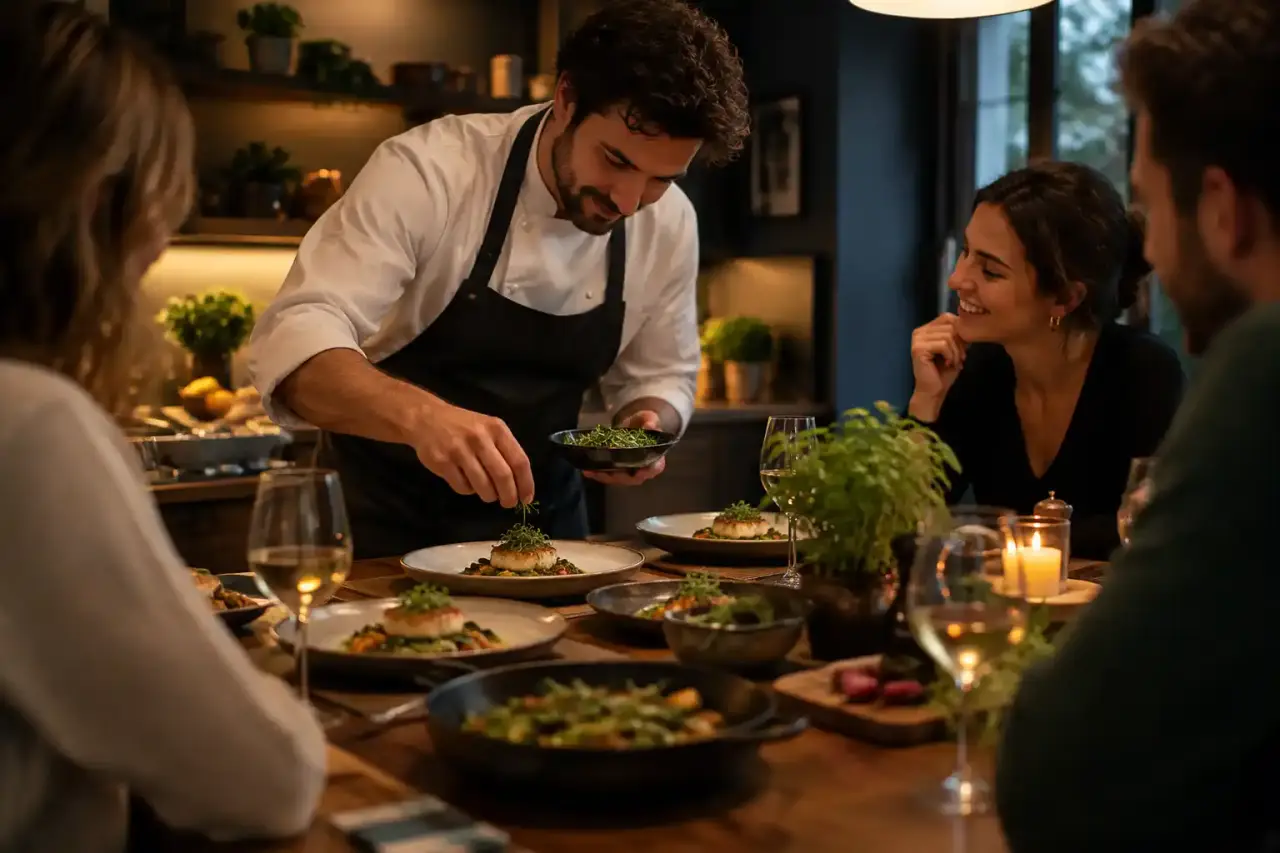 Expérience de gastronomie à domicile conviviale et chaleureuse