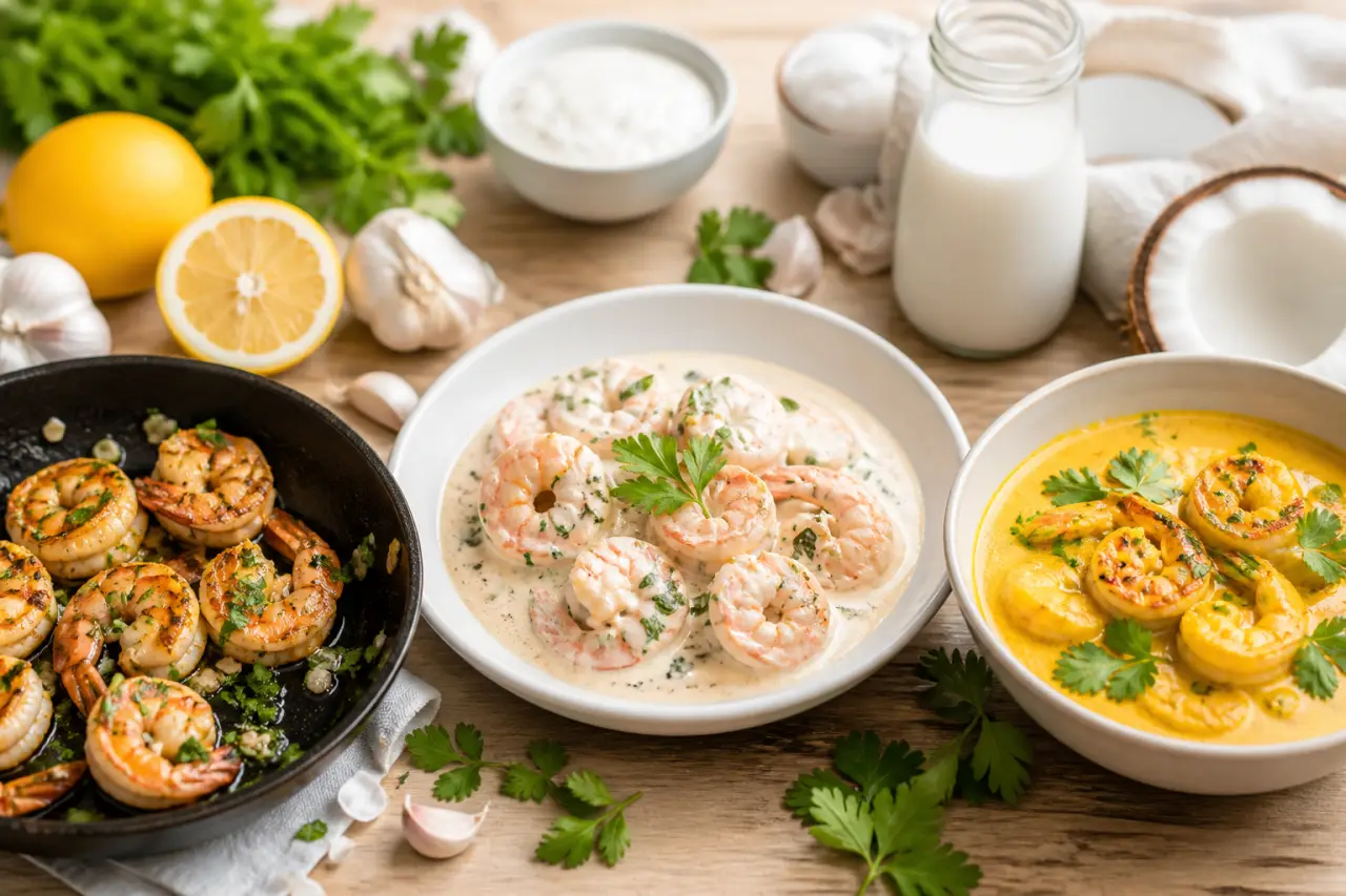 Recette avec des crevettes facile et rapide, trois façons de la réussir à la poêle, à la crème ou au coco