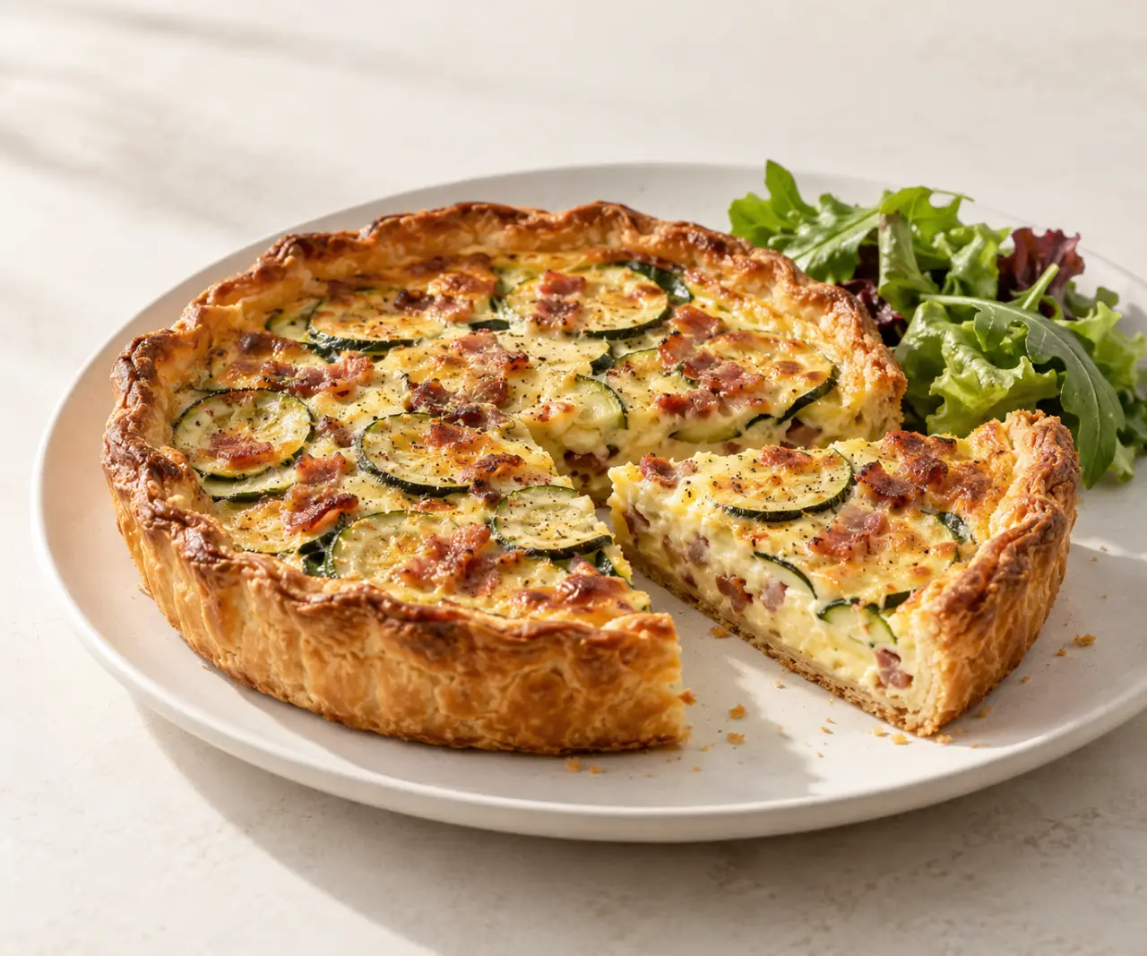 Que faire avec pate brise lardon ete : quiche croustillante aux courgettes et aux lardons