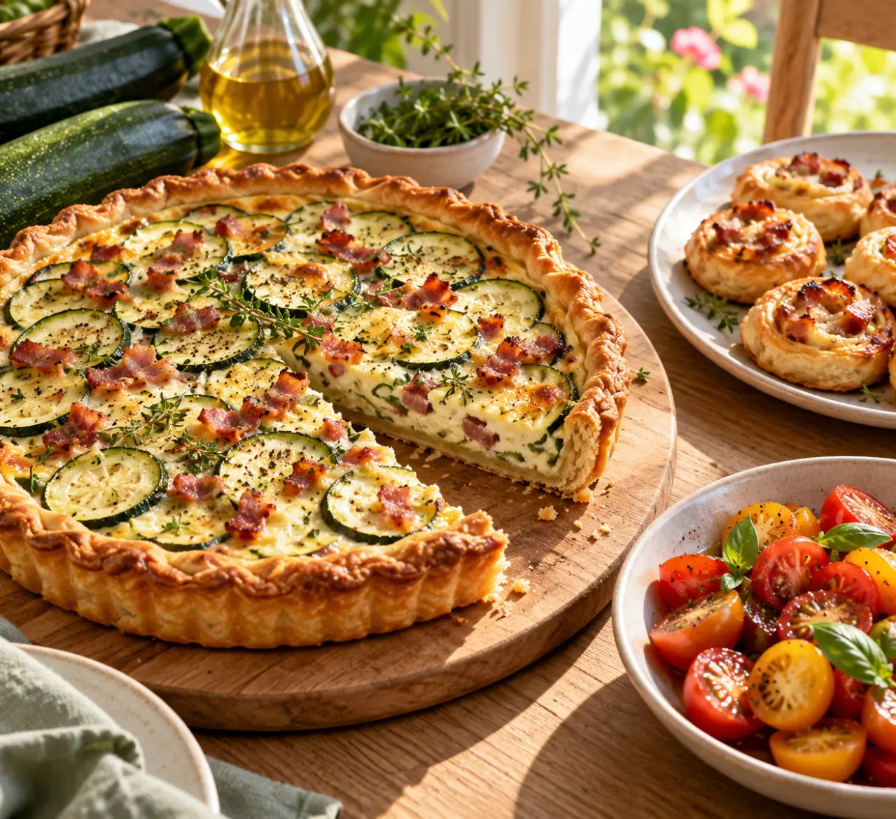 Que faire avec une pâte brisée et des lardons en été ? Quiche courgette, tarte tomate ou bouchées