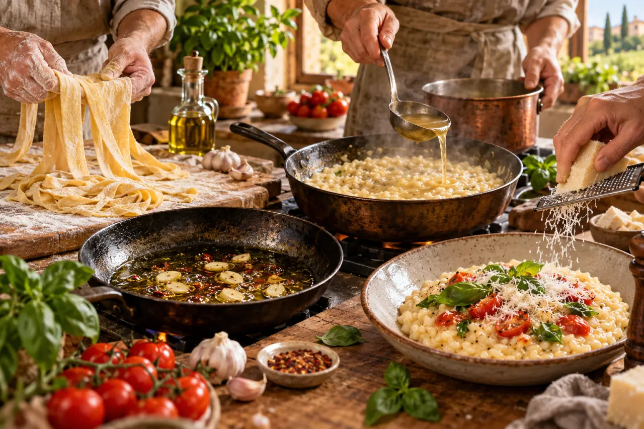 Une recette italienne réussie tient à quatre gestes, des pâtes au risotto